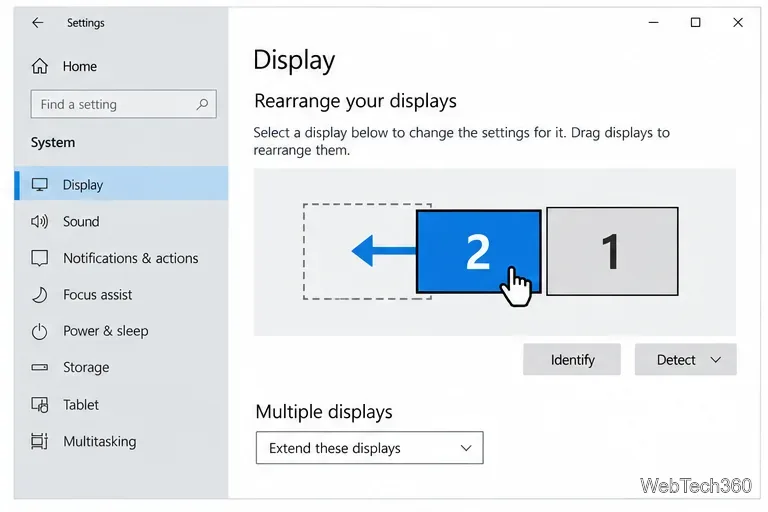 Affichage de la vignette 2 déplacée vers la gauche de la vignette 1 dans les paramètres de Windows 10