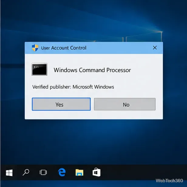 Solicitare Control cont utilizator Windows pentru procesorul de comenzi Windows cu butoanele Da și Nu