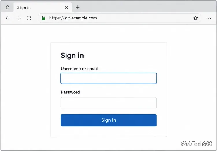 Browser open to a GitLab sign-in page over HTTPS with empty username and password fields