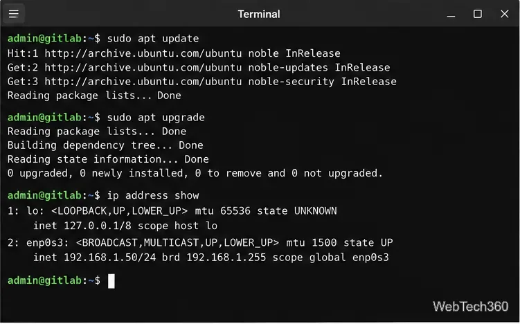 Ubuntu Server terminal showing package updates and the guest network address