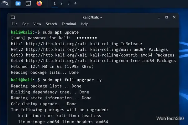 В терминале Kali были введены команды apt update и apt full-upgrade.