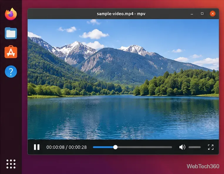 mpv media player on Ubuntu playing an MP4 video with the playback control bar visible