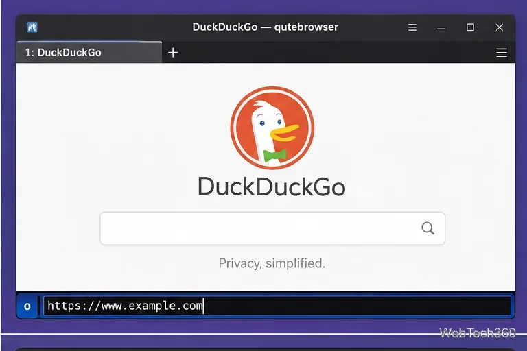 Ventana de Qutebrowser con un indicador de dirección que contiene https://www.example.com