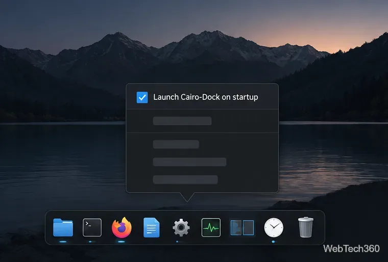 A Cairo-Dock startup option shown as enabled above the dock.