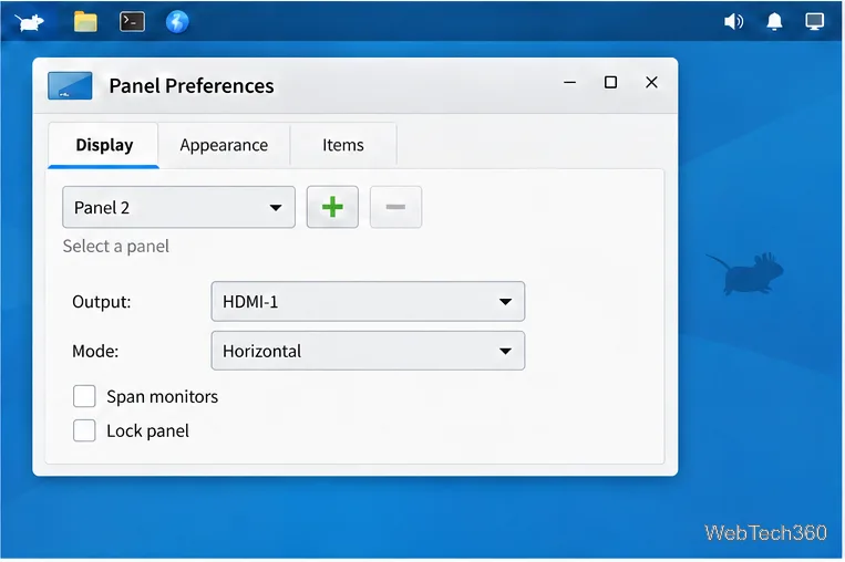 パネル2を選択し、出力設定をHDMI-1、水平モード、スパンモニターのチェックを外します。
