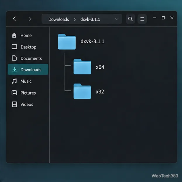 Archive DXVK 3.1.1 extraite avec des dossiers DLL x64 et x32 séparés