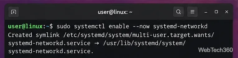 Linux-Terminal: systemd-networkd mit systemctl enable --now aktivieren