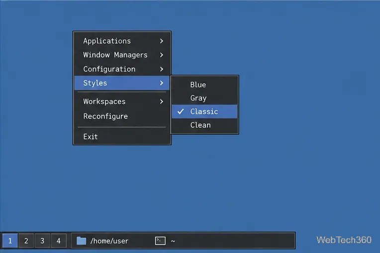 Sous-menu Styles de Fluxbox avec un style sélectionné