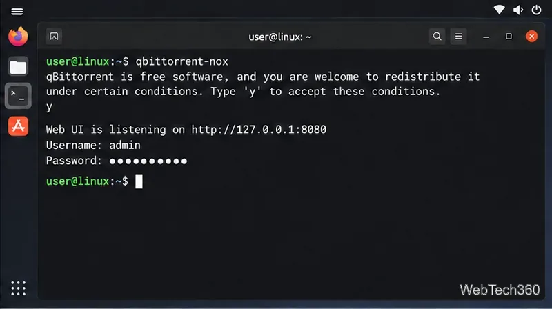 First-run terminal listing the local Web UI address and masked password.
