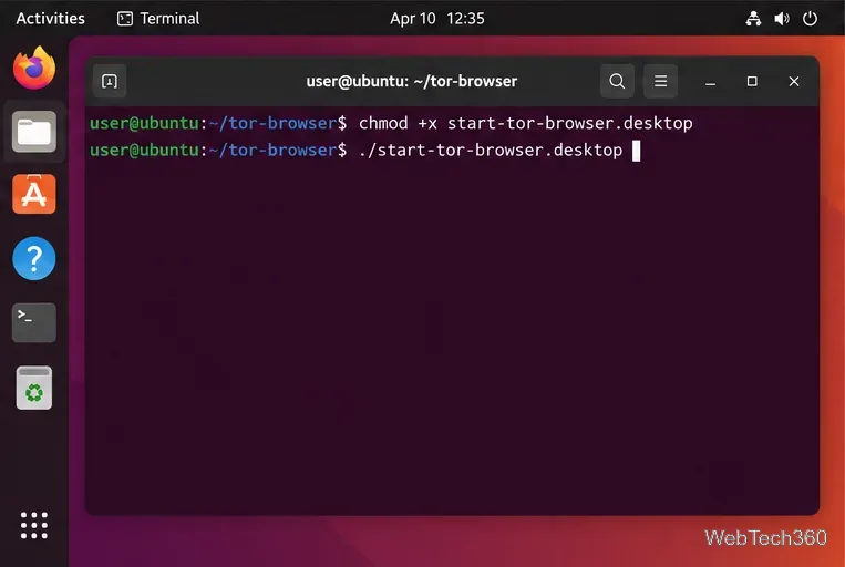 Eseguire il comando chmod sul launcher di Tor Browser nel Terminale di Ubuntu prima di avviarlo.