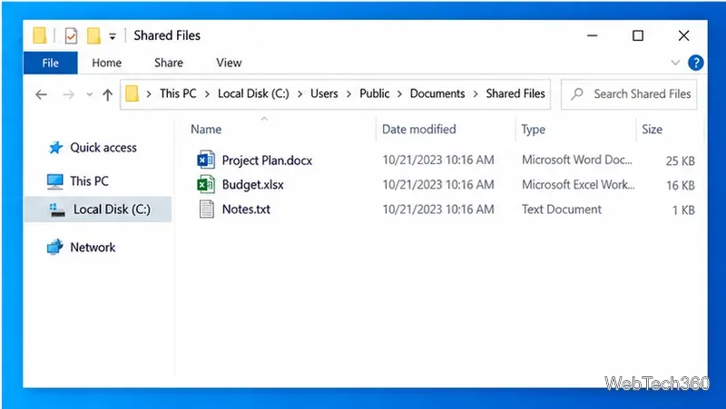 Проводник Windows 10 отображает документы, хранящиеся в папке «Общие документы» (Общие файлы).