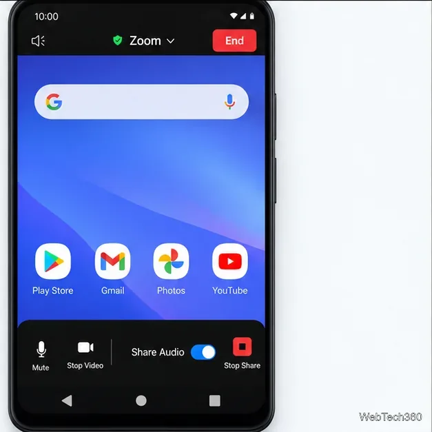 Управление демонстрацией экрана в Android Zoom при включенной функции Share Audio.
