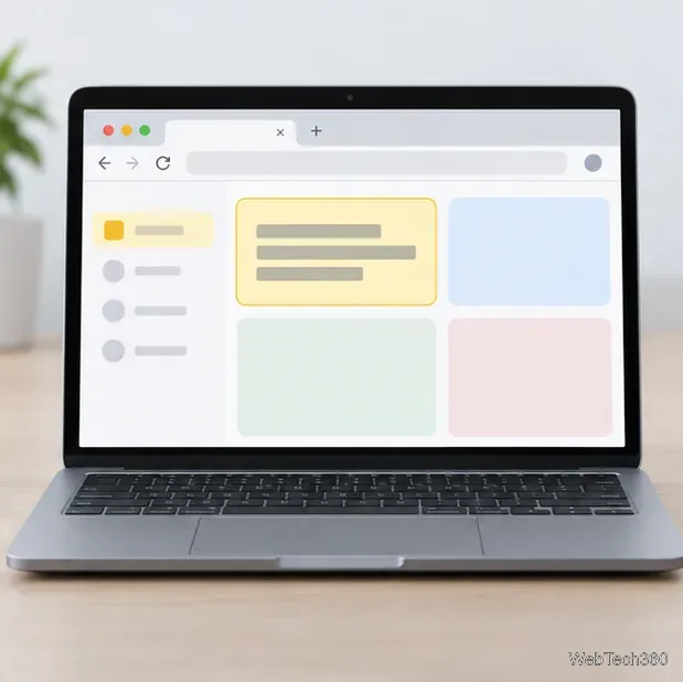 Il browser di un laptop mostra una scheda contenente alcune righe di testo salvate.
