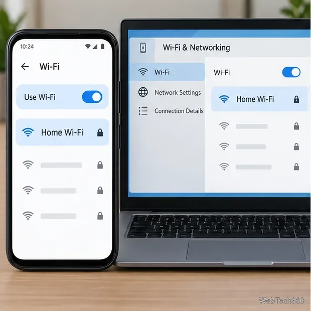 Mon téléphone Android et mon ordinateur portable Linux affichent tous deux le même réseau Wi-Fi domestique.