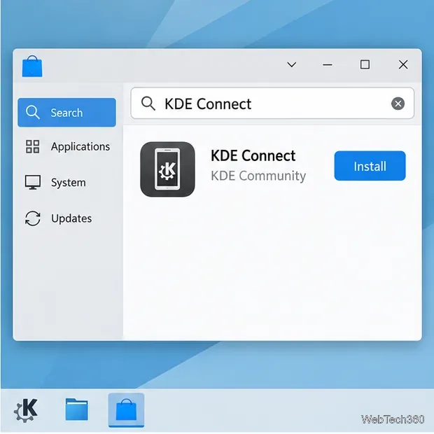 Résultats de recherche du centre logiciel Linux pour KDE Connect avec un bouton Installer