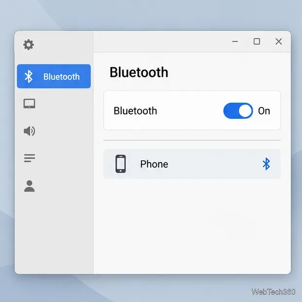 Linux Bluetooth settings with Bluetooth switched on and a phone listed nearby