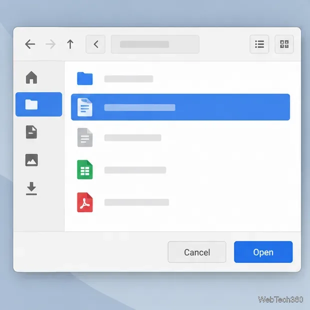 GTK file chooser with one document selected and the Open button ready