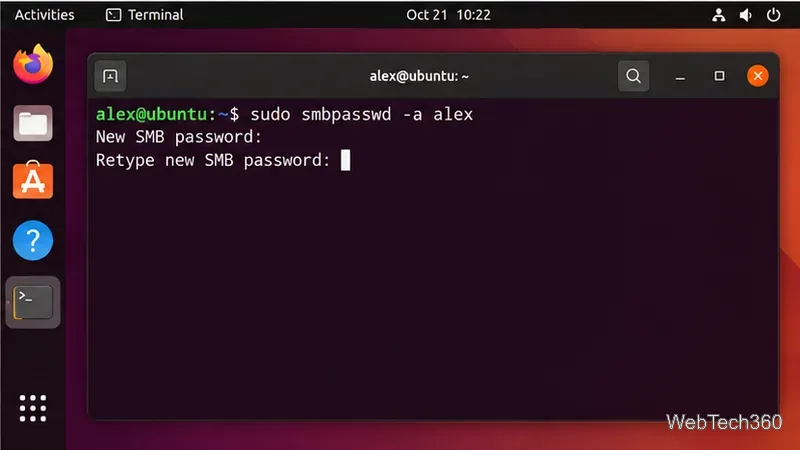 Ubuntu Terminal creating a Samba password for a local user