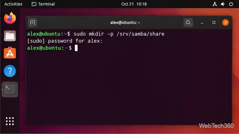 Ubuntu Terminal creating the /srv/samba/share directory