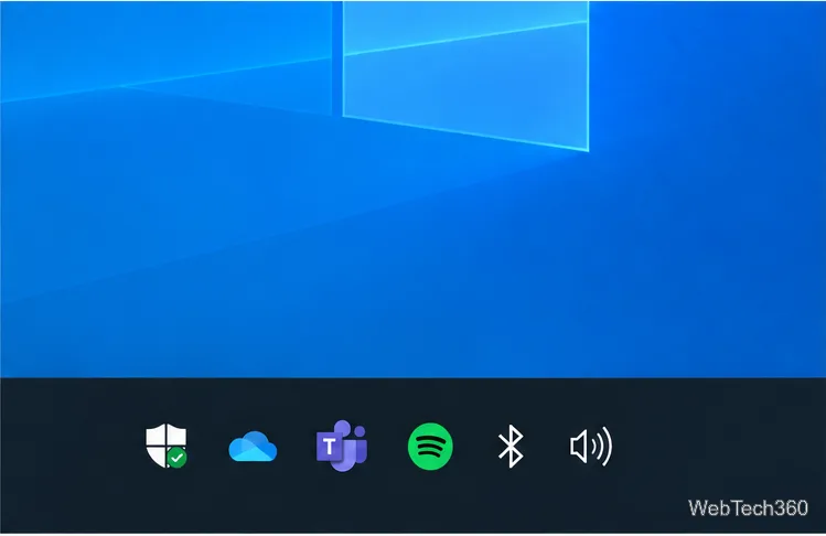 Windows 10 taskbar with several notification area icons visible together beside the app area.