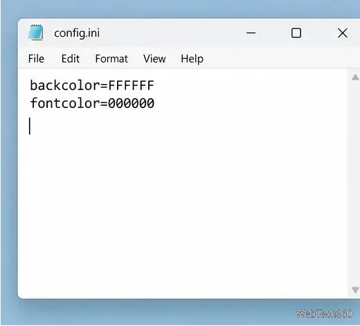 An INI-style text file with backcolor and fontcolor values in Notepad