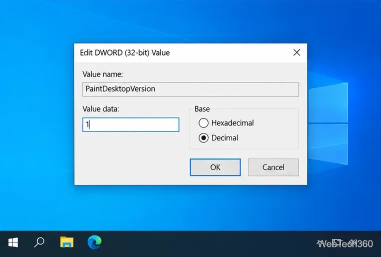 Отредактируйте диалоговое окно DWORD, установив для параметра PaintDesktopVersion десятичное значение 1.