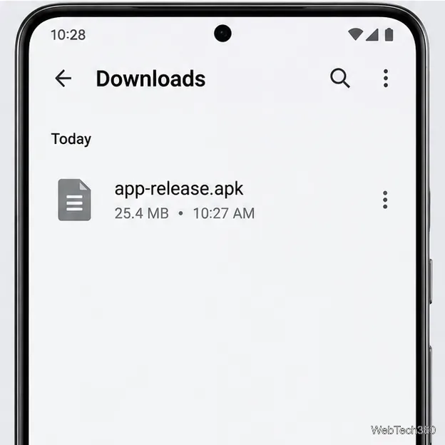В папке «Загрузки» Android отображается файл app-release.apk.