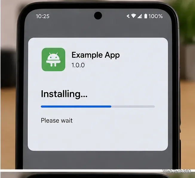 Установщик пакетов Android отображает индикатор выполнения установки.