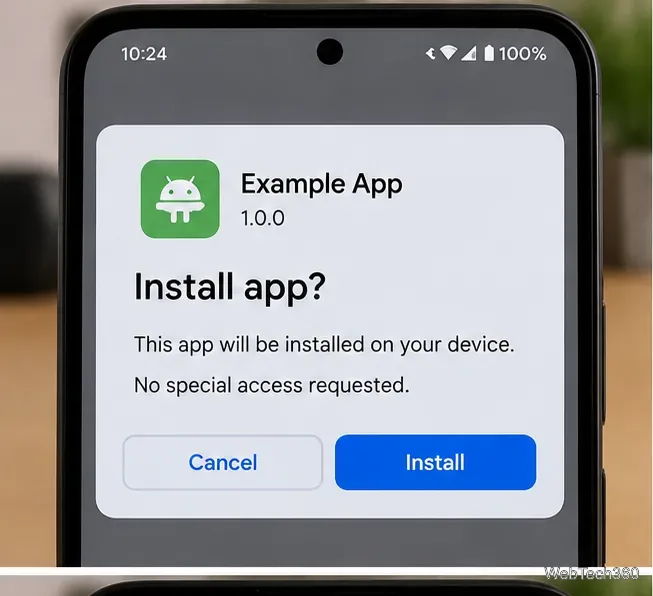 Установщик пакетов Android спрашивает, следует ли установить пример приложения.