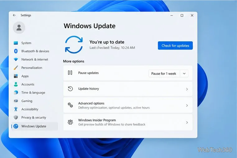 Windows 11 Windows Update-Einstellungsseite mit der Schaltfläche „Nach Updates suchen“.