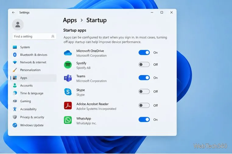 Windows 11 Einstellungen Apps Startseite mit Ein- und Ausschaltern für Autostart-Apps.