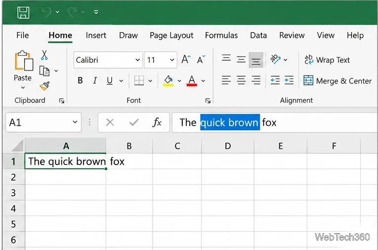Une phrase mise en évidence dans la barre de formule au-dessus d'une feuille de calcul Excel.