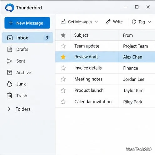 Message Thunderbird sélectionné avec son étoile remplie en jaune