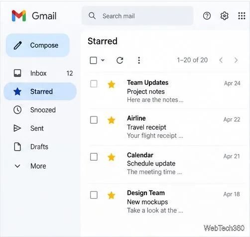 Affichage des messages marqués d'étoiles jaunes dans Gmail