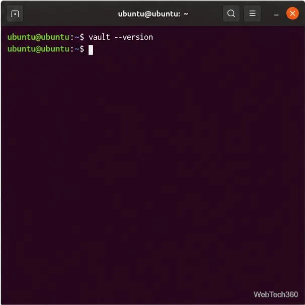 Terminal do Ubuntu com o comando `vault --version` pronto para verificar a CLI do Vault instalada.