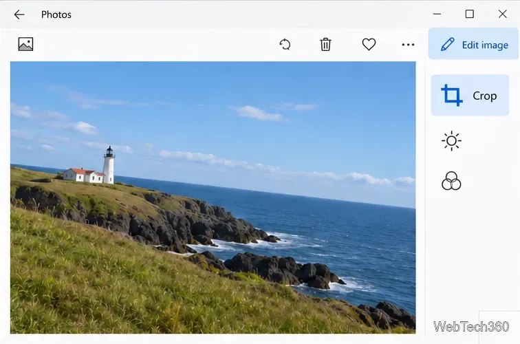 O editor de fotos exibe as opções "Editar imagem" e "Recortar" ao lado da foto.