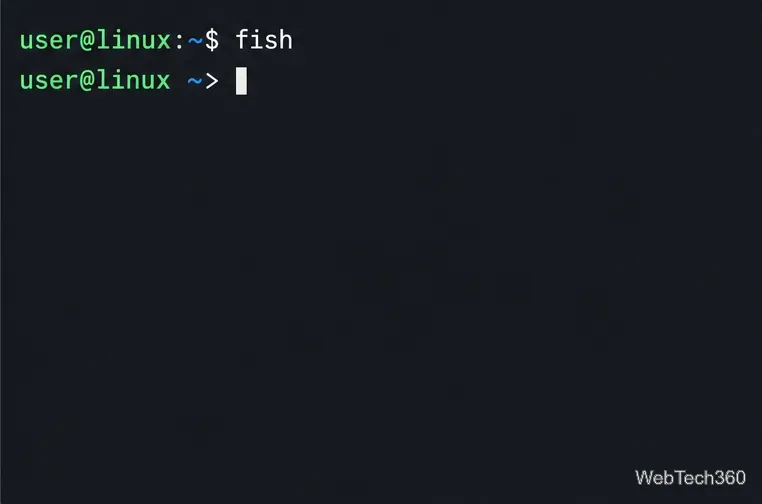 Un prompt del terminale Bash che avvia Fish e passa al prompt Fish