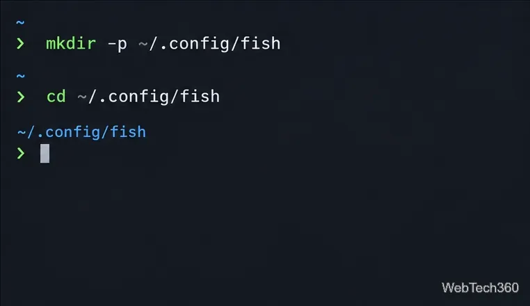 Fish prompt crea la directory .config/fish con mkdir e apre quella directory