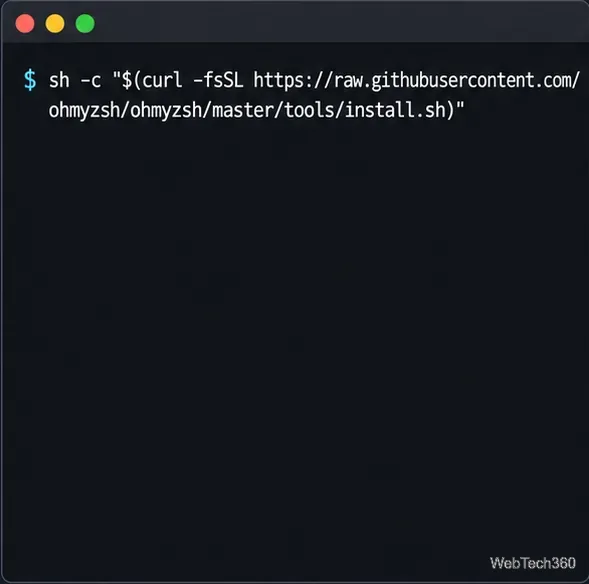 يعرض الطرفية أمر برنامج التثبيت الرسمي لـ Oh My Zsh