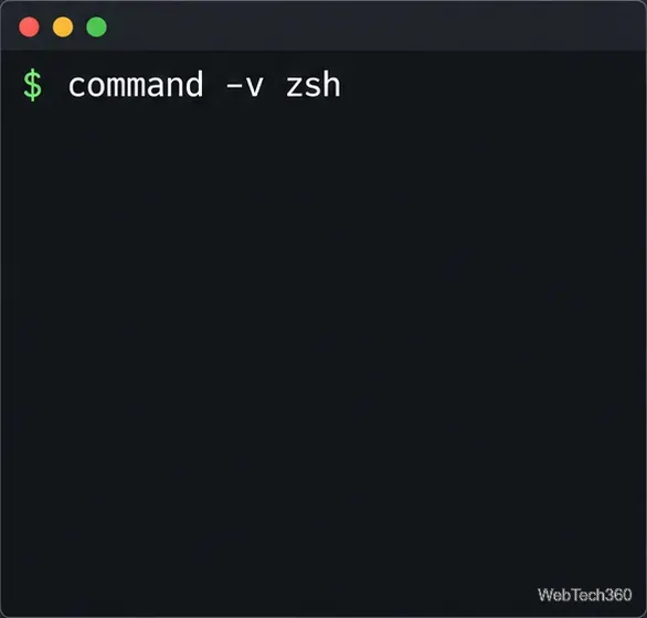 يُستخدم الأمر `-v zsh` في سطر الأوامر لتحديد موقع ملف Zsh القابل للتنفيذ.
