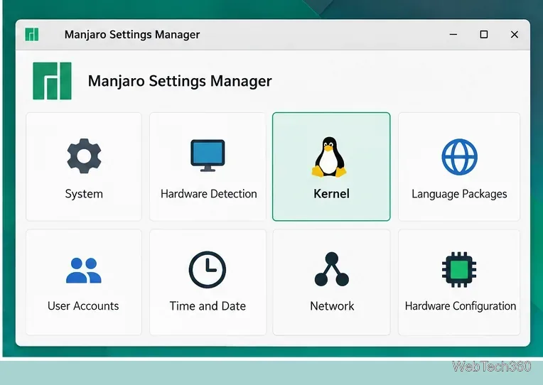 Manjaro Settings Manager window with the Kernel tile highlighted