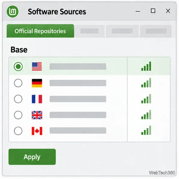 Base repository mirror chooser displayed separately from the Main repository list
