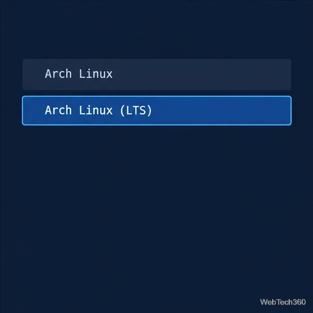 systemd-boot menu with Arch Linux LTS selected and the regular Arch Linux entry above it