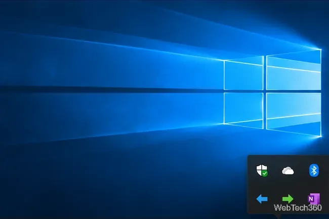 Le menu contextuel des icônes cachées de Windows 10 affiche des icônes de basculement distinctes pour les flèches gauche et droite.