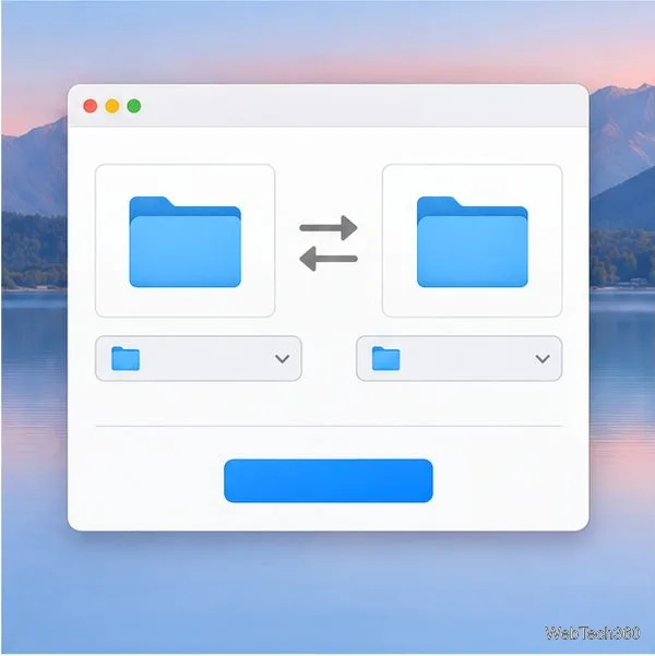 หน้าต่างการซิงค์แบบ Mac ที่มีโฟลเดอร์อยู่ด้านละหนึ่งโฟลเดอร์ และมีลูกศรแสดงตำแหน่งที่เลือกไว้