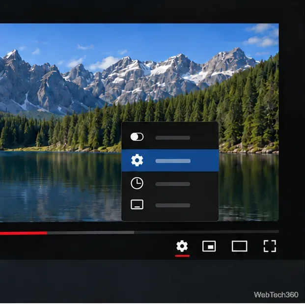 O menu de configurações do reprodutor de vídeo está aberto sobre a imagem, com a linha de configurações destacada.