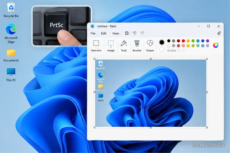 按下 Print Screen 鍵後，將 Windows 11 桌面螢幕截圖貼到畫圖程式中。