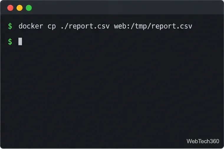 Terminalbefehl zum Kopieren der lokalen report.csv-Datei in den Webcontainer unter /tmp/report.csv.