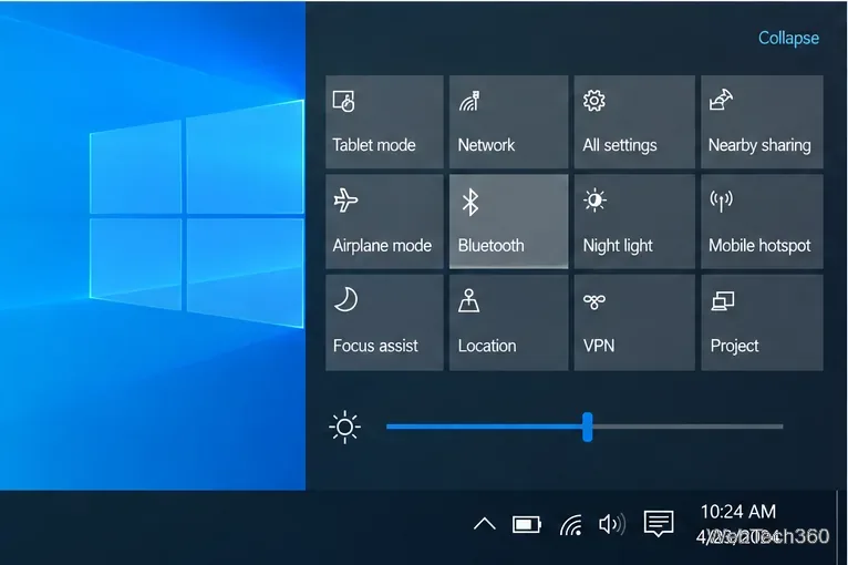 ศูนย์การแจ้งเตือนของ Windows 10 แสดงไอคอนการดำเนินการด่วน Bluetooth ในสถานะปิด