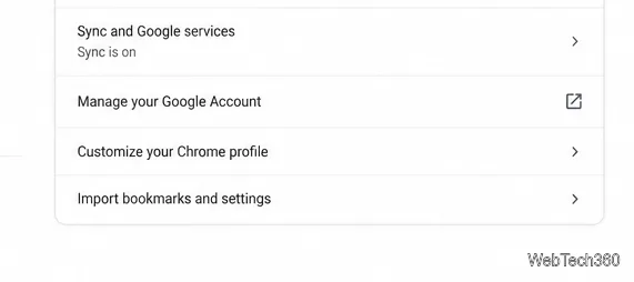 Les paramètres Chrome affichent l'option « Synchronisation et services Google » dans la section « Vous et Google ».